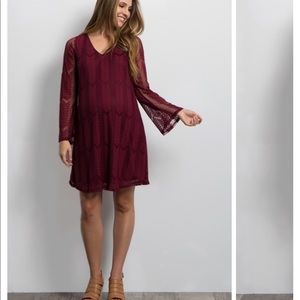 PinkBlush Burgundy Chevron Overlay Dress